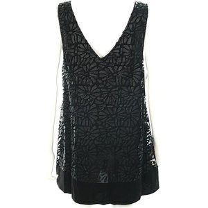 NWOT Plenty by Tracy Reese Leatherette floral Applique Black Tunic Tank Top Sz M